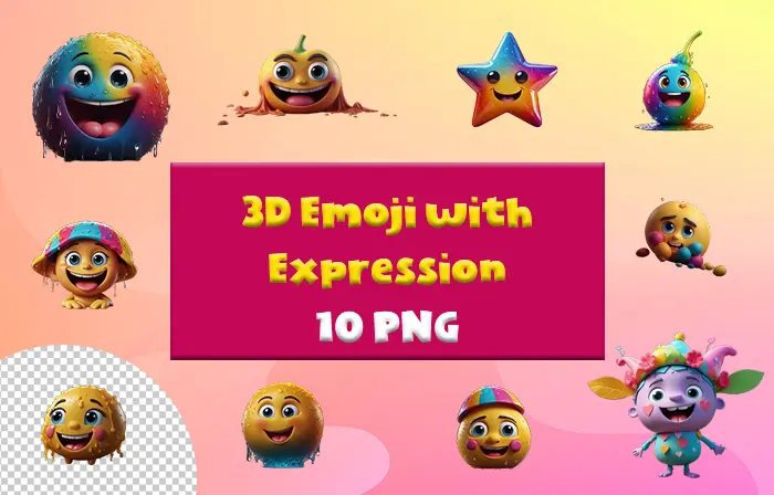 Cute 3D Emoji Elements with Funny Expression